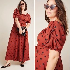 Maeve Anthropologie Lucienne Off-The-Shoulder Maxi Polka Dot Dress